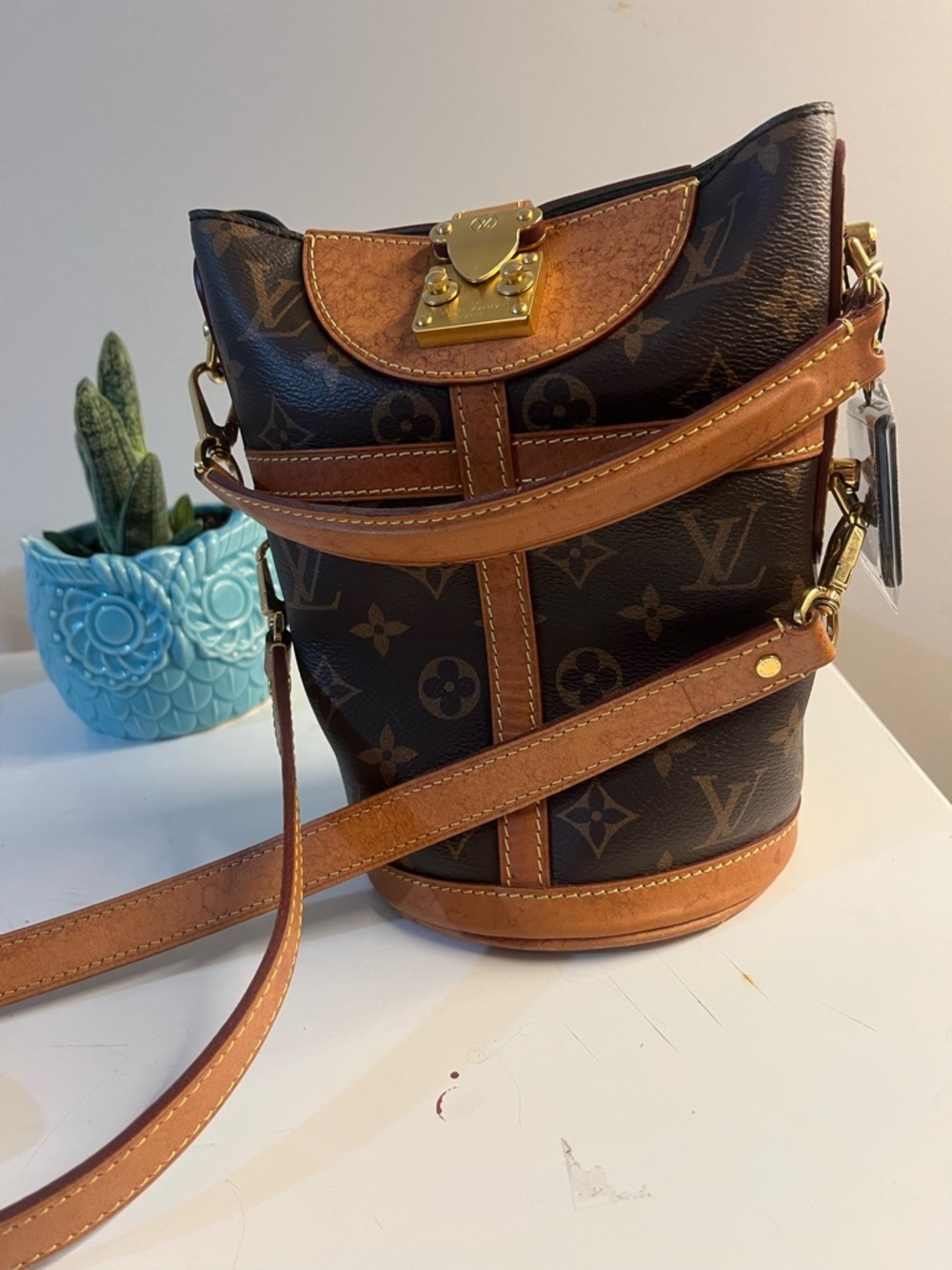 Louis Vuitton Monogram Canvas Bucket Crossbody in Brown and Natural